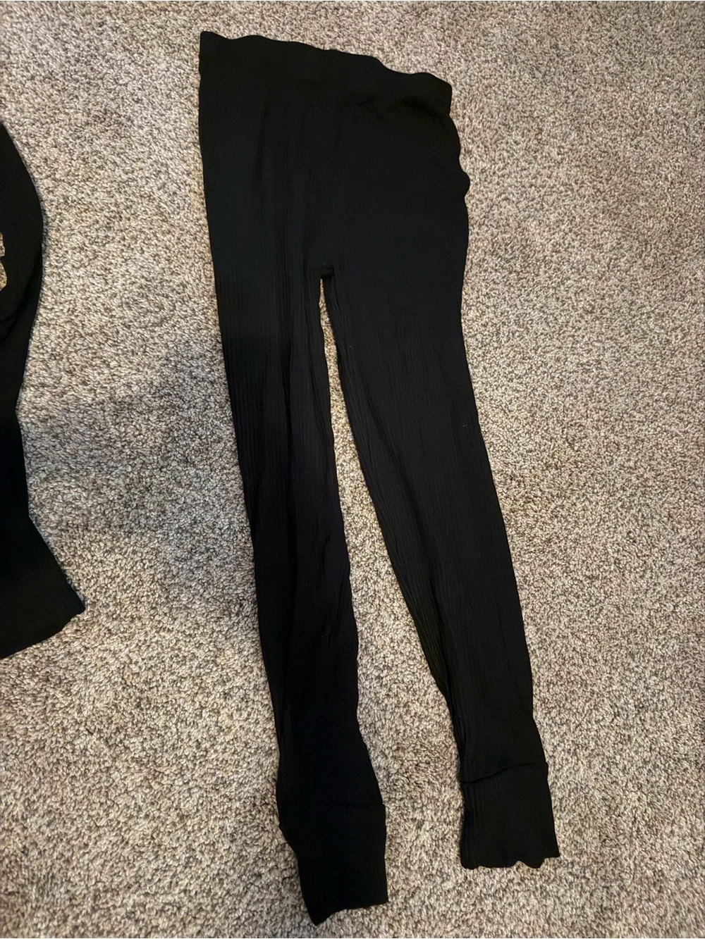 Posh peanut Ribbed Two-Piece pajama Set - Black